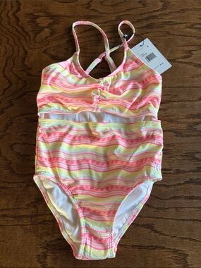 Hurley Girls Striped One-Piece Swimsuit — Pink, Yellow